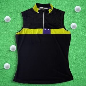 Jamie Sadock Golf Women Black w/ Green & Purple Stripe Sleeveless Polo Top - Med